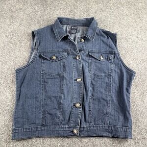 U-51 Jean Vest Women 1X Blue Y2K Boho Festival Streetwear Rhinestone Button